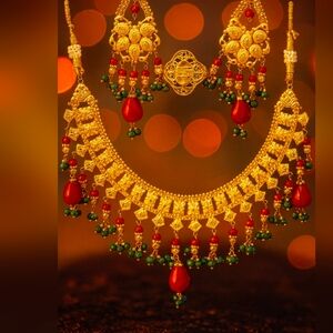 Beautiful Indian Pakistani Red&green stones bridal jewelry
